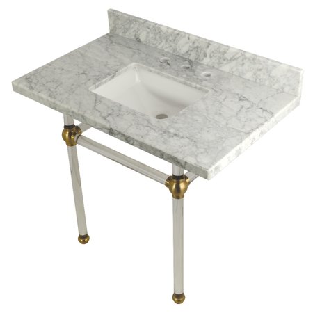 KINGSTON BRASS 36X22 Marble Vanity Top W/ Acrylic Feet Combo, Marble/Brass KVPB3630MASQ7